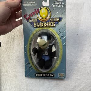 Vtg TEENIE BABY ALIEN BUDDIES BIKER BABY 1997 Sealed Card Head glow in the dark
